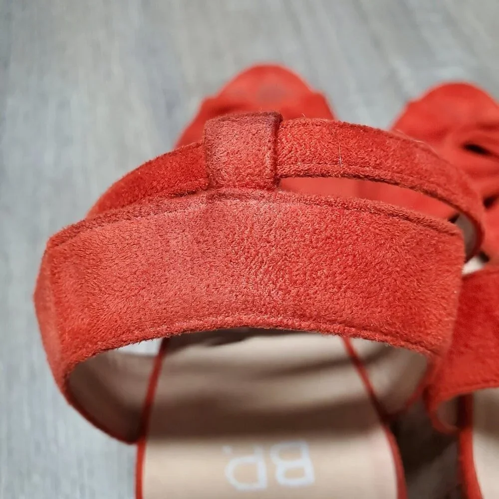 BP Women's Faux Suede Ankle Strap Orange Cork Wedge Heels Open Toe Shoes Sz 10M